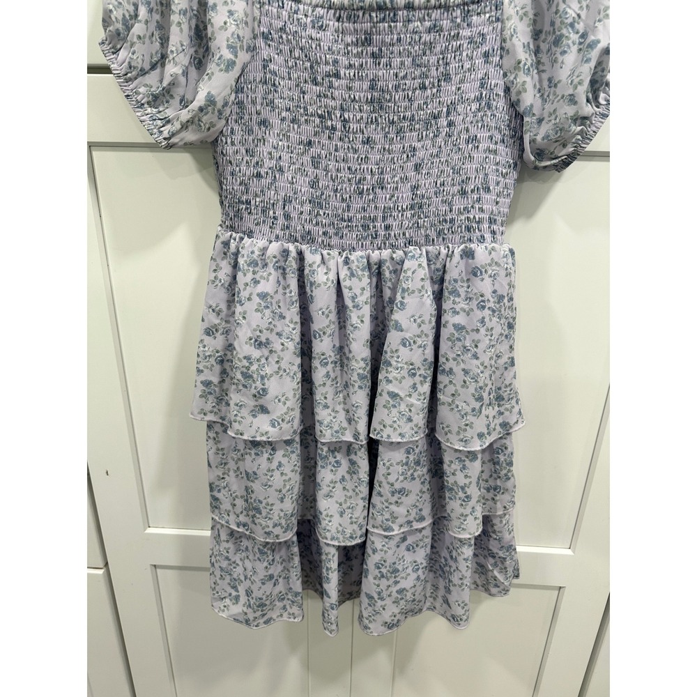 Altar'd State Lavender Floral Smocked Tiered Ruffle Mini Dress Small‎